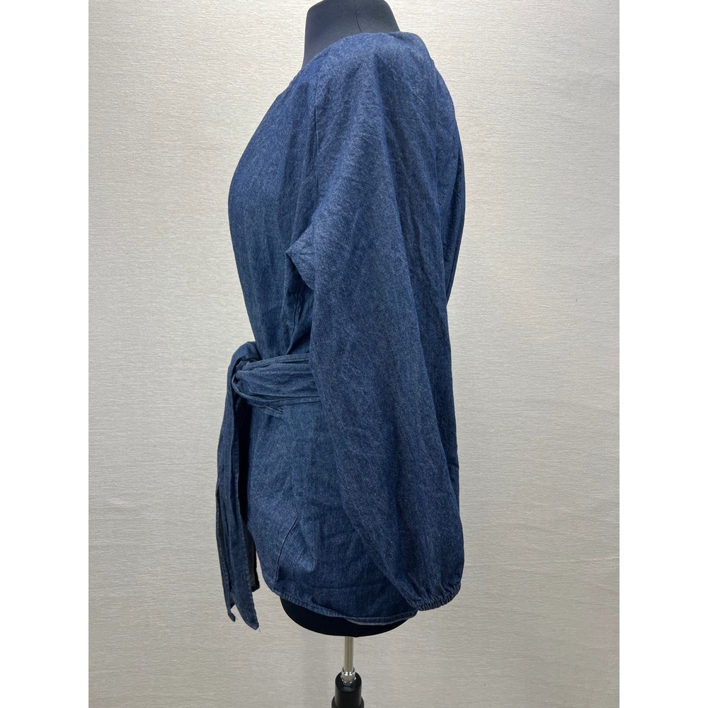 Eloquii Womens Size 16 Dramatic Peplum Denim Wrap Tie Waist Tunic Blouse - Picture 12 of 15